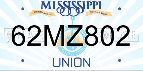 62MZ802 Mississippi License Plate