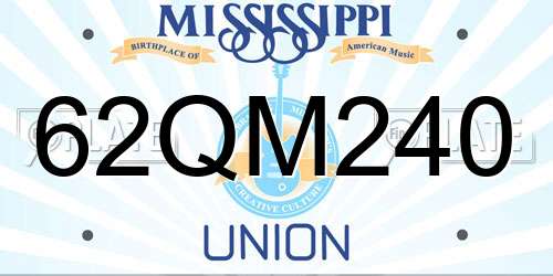 62QM240 Mississippi License Plate