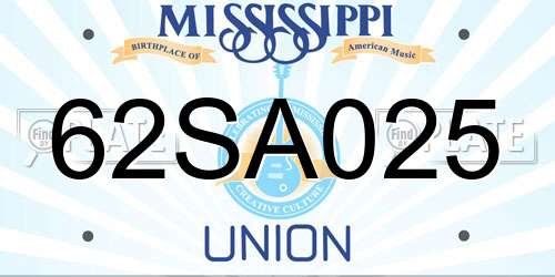62SA025 Mississippi License Plate
