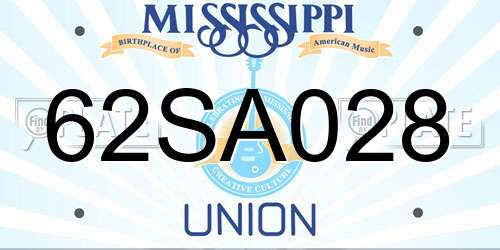 62SA028 Mississippi License Plate