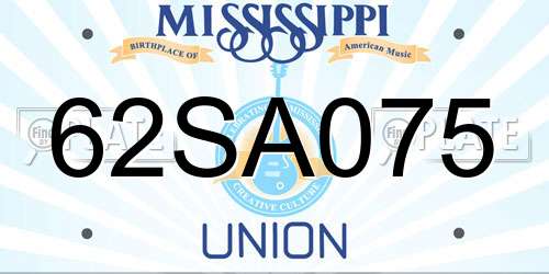 62SA075 Mississippi License Plate