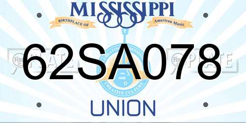 62SA078 Mississippi License Plate