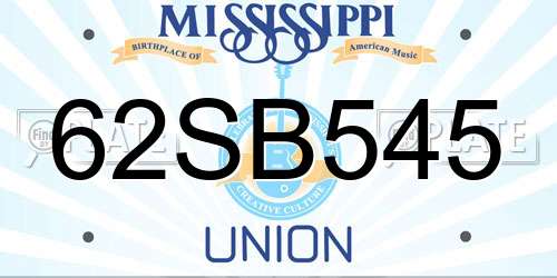 62SB545 Mississippi License Plate
