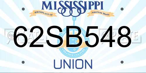 62SB548 Mississippi License Plate