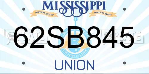 62SB845 Mississippi License Plate