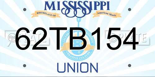 62TB154 Mississippi License Plate