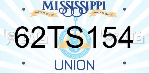 62TS154 Mississippi License Plate