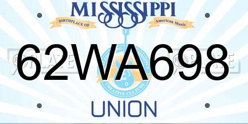 62WA698 Mississippi License Plate