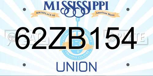 62ZB154 Mississippi License Plate