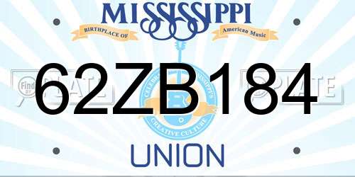 62ZB184 Mississippi License Plate