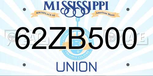62ZB500 Mississippi License Plate