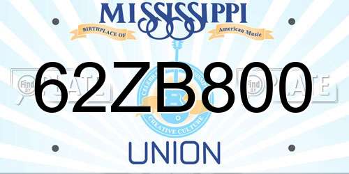 62ZB800 Mississippi License Plate