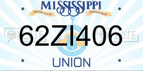 62ZI406 Mississippi License Plate
