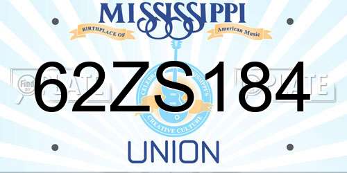 62ZS184 Mississippi License Plate