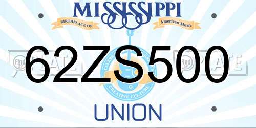 62ZS500 Mississippi License Plate