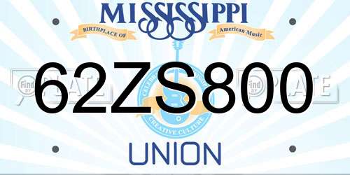 62ZS800 Mississippi License Plate