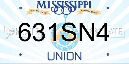 631SN4 Mississippi License Plate