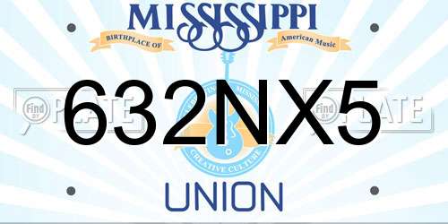 632NX5 Mississippi License Plate