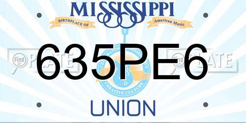 635PE6 Mississippi License Plate