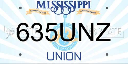 635UNZ Mississippi License Plate