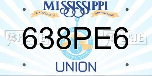 638PE6 Mississippi License Plate