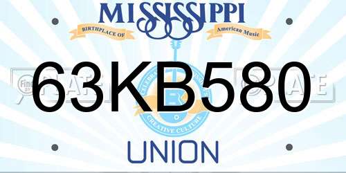 63KB580 Mississippi License Plate