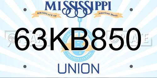 63KB850 Mississippi License Plate