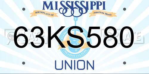 63KS580 Mississippi License Plate