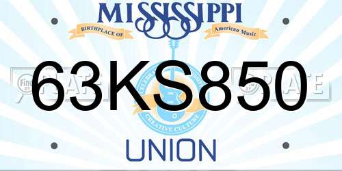 63KS850 Mississippi License Plate