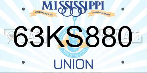 63KS880 Mississippi License Plate