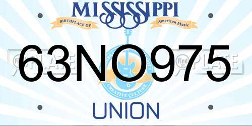 63NO975 Mississippi License Plate