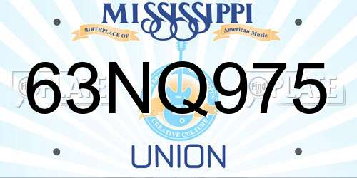 63NQ975 Mississippi License Plate