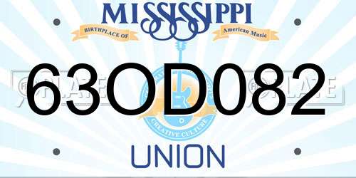 63OD082 Mississippi License Plate