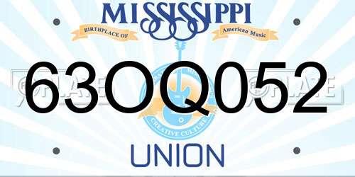 63OQ052 Mississippi License Plate