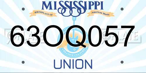 63OQ057 Mississippi License Plate