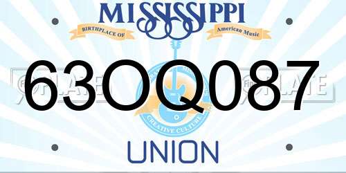 63OQ087 Mississippi License Plate