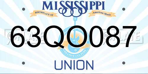 63QO087 Mississippi License Plate