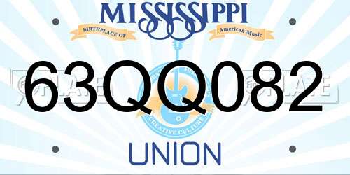 63QQ082 Mississippi License Plate