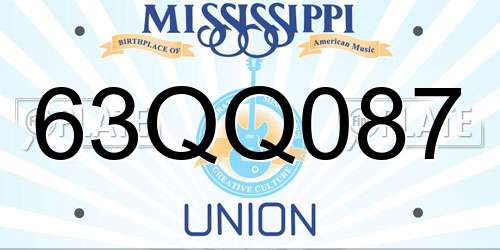 63QQ087 Mississippi License Plate