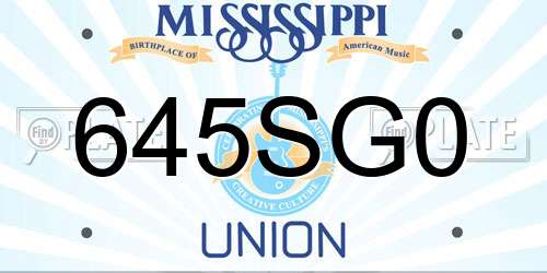 645SG0 Mississippi License Plate