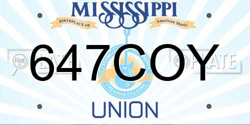 647COY Mississippi License Plate