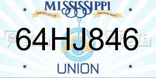 64HJ846 Mississippi License Plate