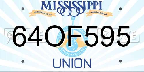 64OF595 Mississippi License Plate
