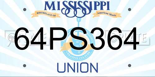 64PS364 Mississippi License Plate