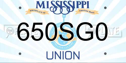 650SG0 Mississippi License Plate