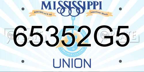 65352G5 Mississippi License Plate