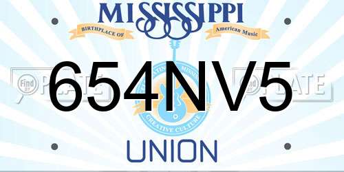 654NV5 Mississippi License Plate