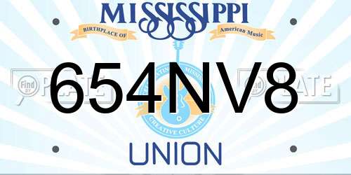 654NV8 Mississippi License Plate