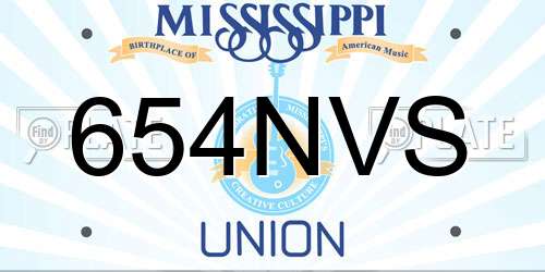 654NVS Mississippi License Plate