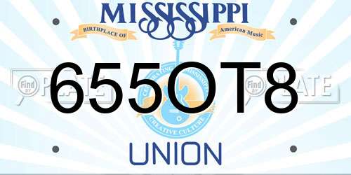 655OT8 Mississippi License Plate